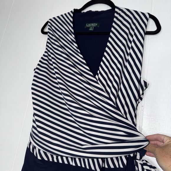 Lauren Ralph Lauren Women’s Navy Stripe Wrap Top Jumpsuit Nautical Size 22W - Picture 3 of 6